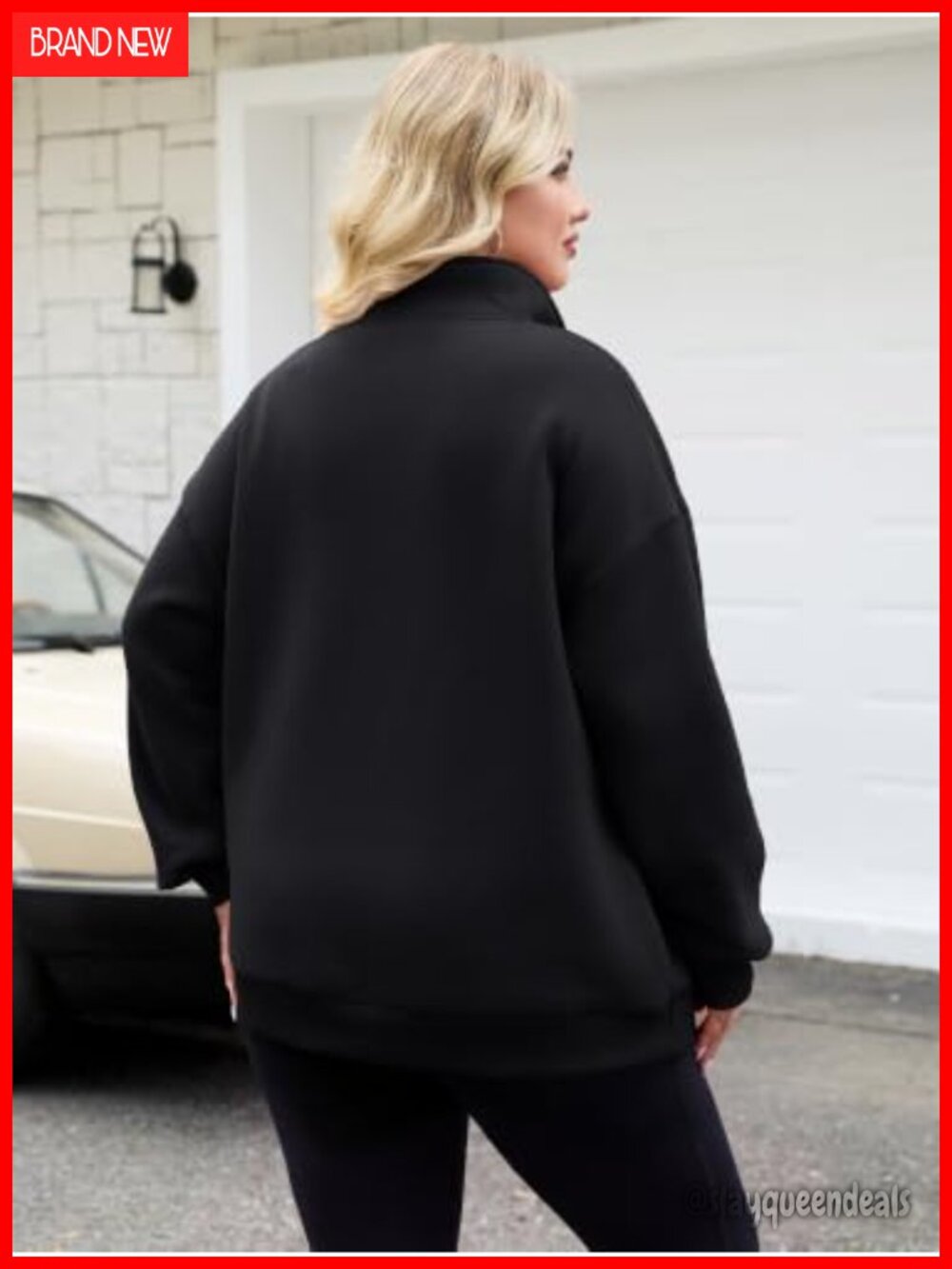 Fleece Henley Neck Oversized Pullover Sweatshirt Plus Size Long Sleeve - Picture 3 of 6